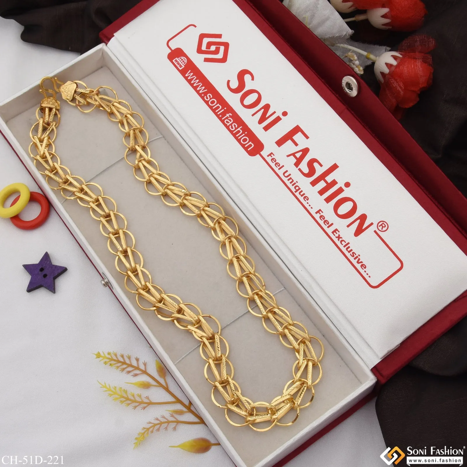 1 Gram Gold Plated Funky Design Extraordinary Design Chain for Men - Style D221