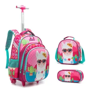 3D-printed Sequins Kids Wheeled Backpack 3 Piece Set