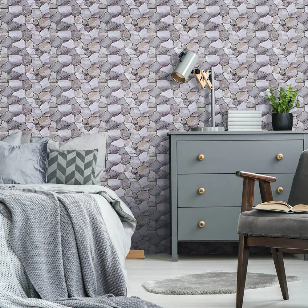 3D Rustic Gray Stone Peel and Stick Wall Tile