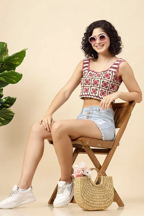 Ajoobaa "Floral" Crochet Cotton Crop Top