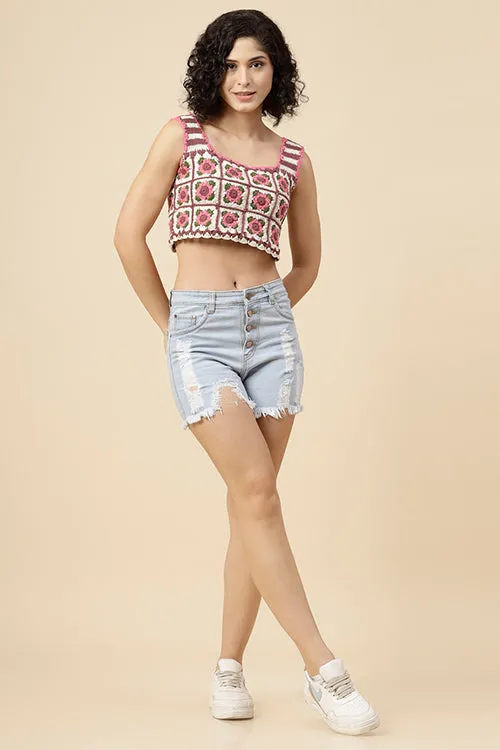 Ajoobaa "Floral" Crochet Cotton Crop Top