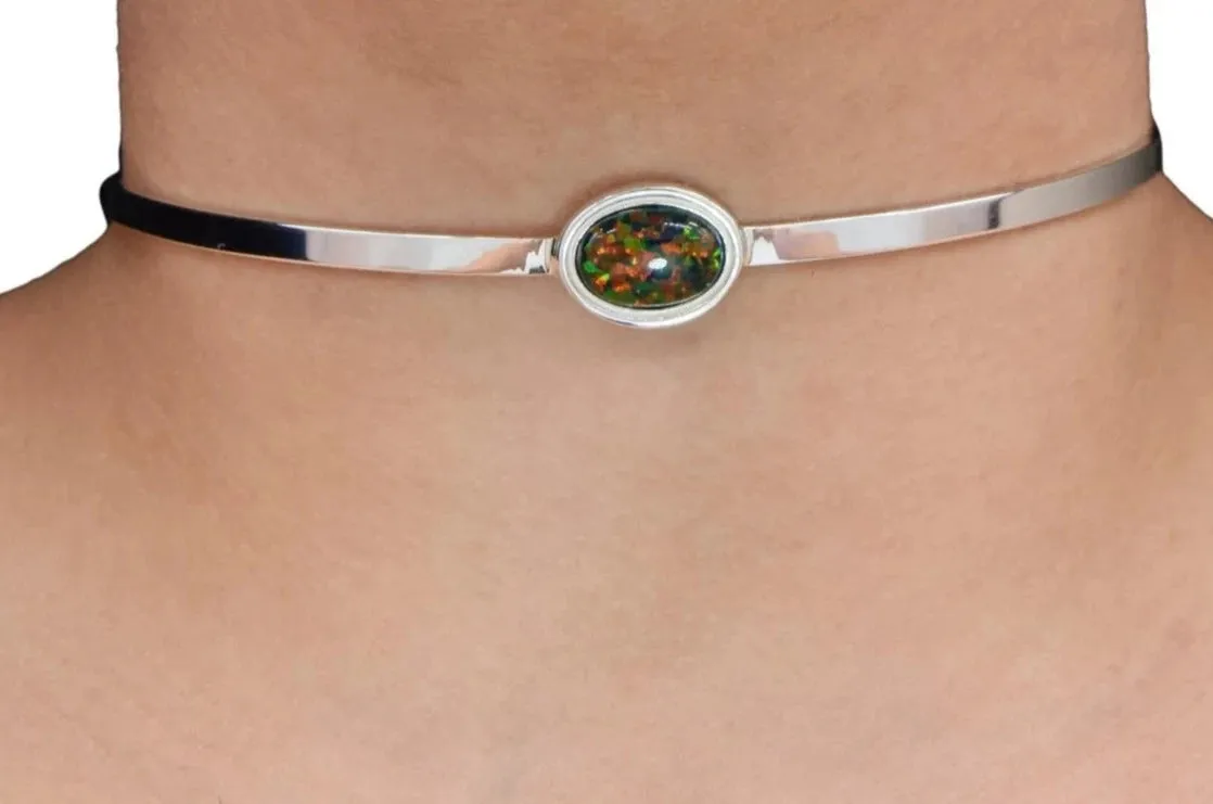 BDSM Locking Day Collar O Ring Submissive Solid 925 Sterling Silver Black LC Fire Opal Cuff Collar    g1