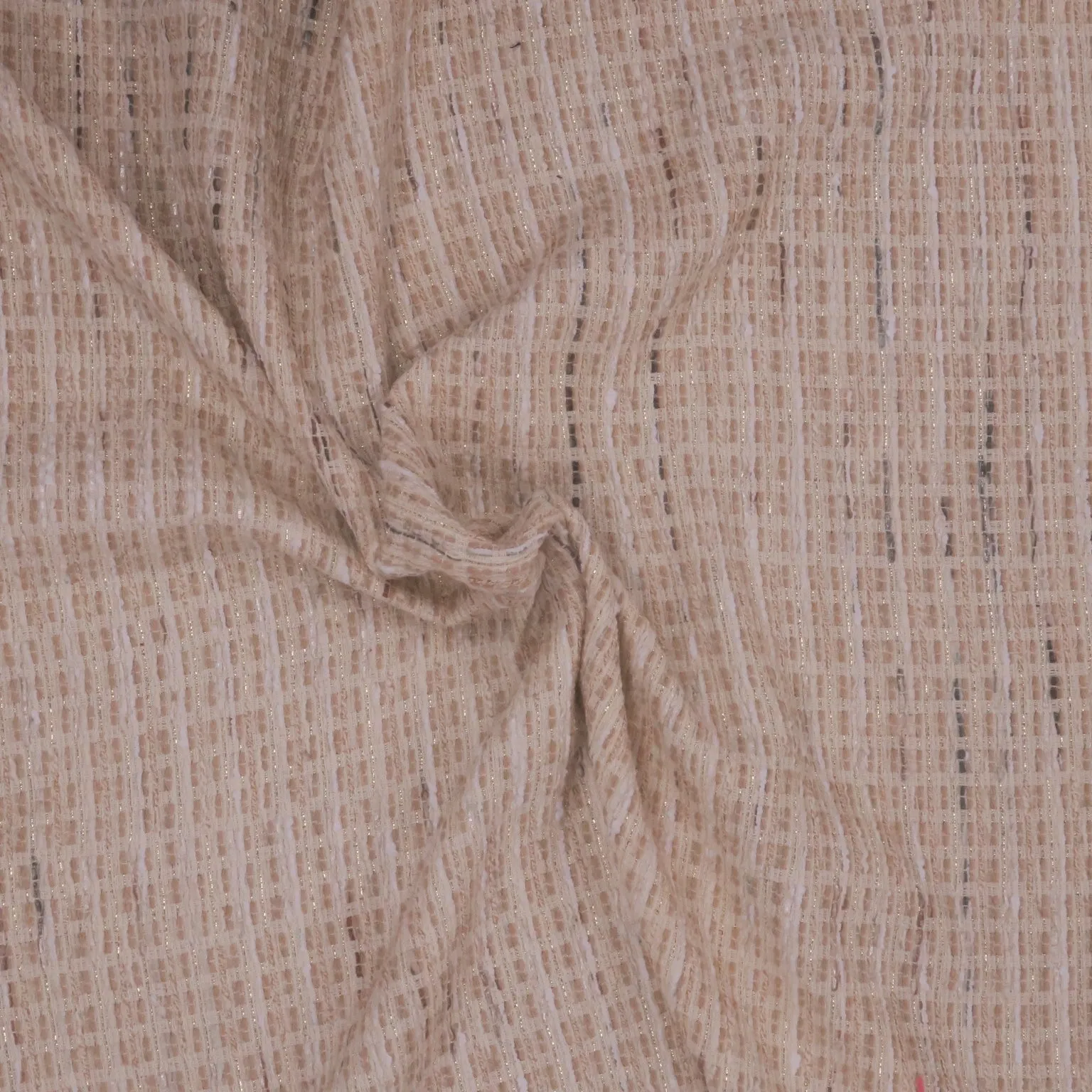 Beige with Gold Metallic Accents Stripe Texture Threaded Tweed Boucle Fabric
