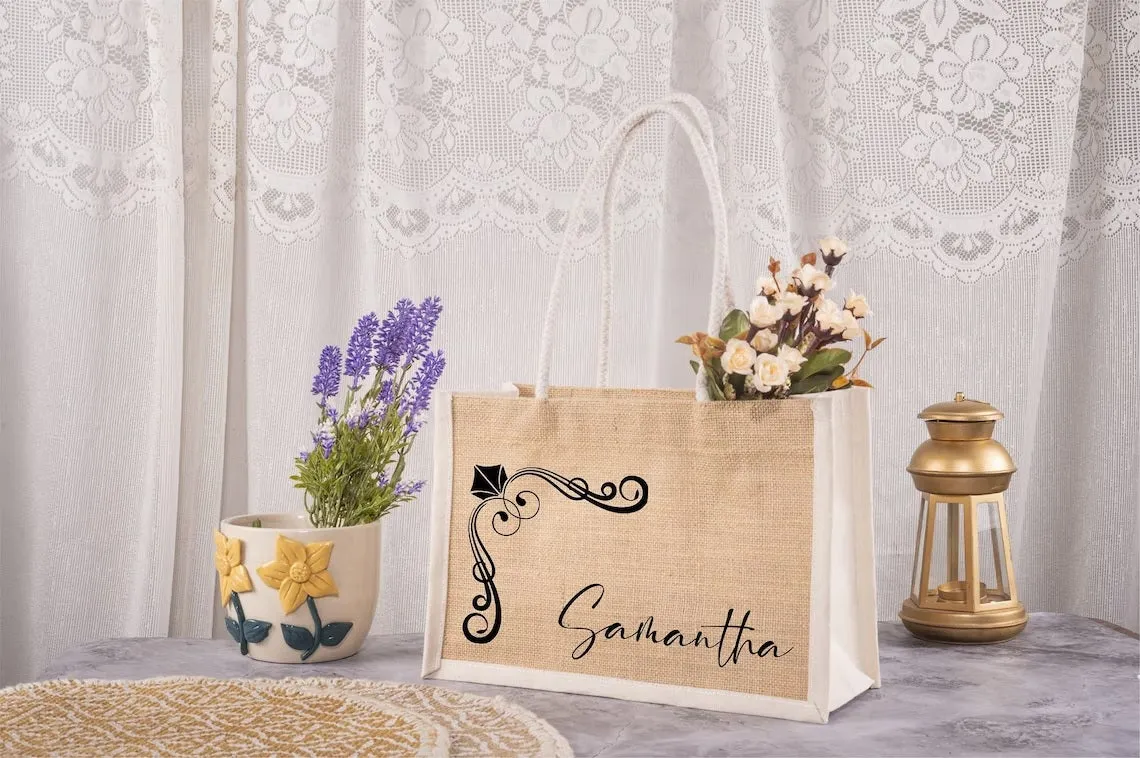 Bridesmaid Beach Bag - Personalized Design And Name - Beach Tote Bag - Custom Tote Bag