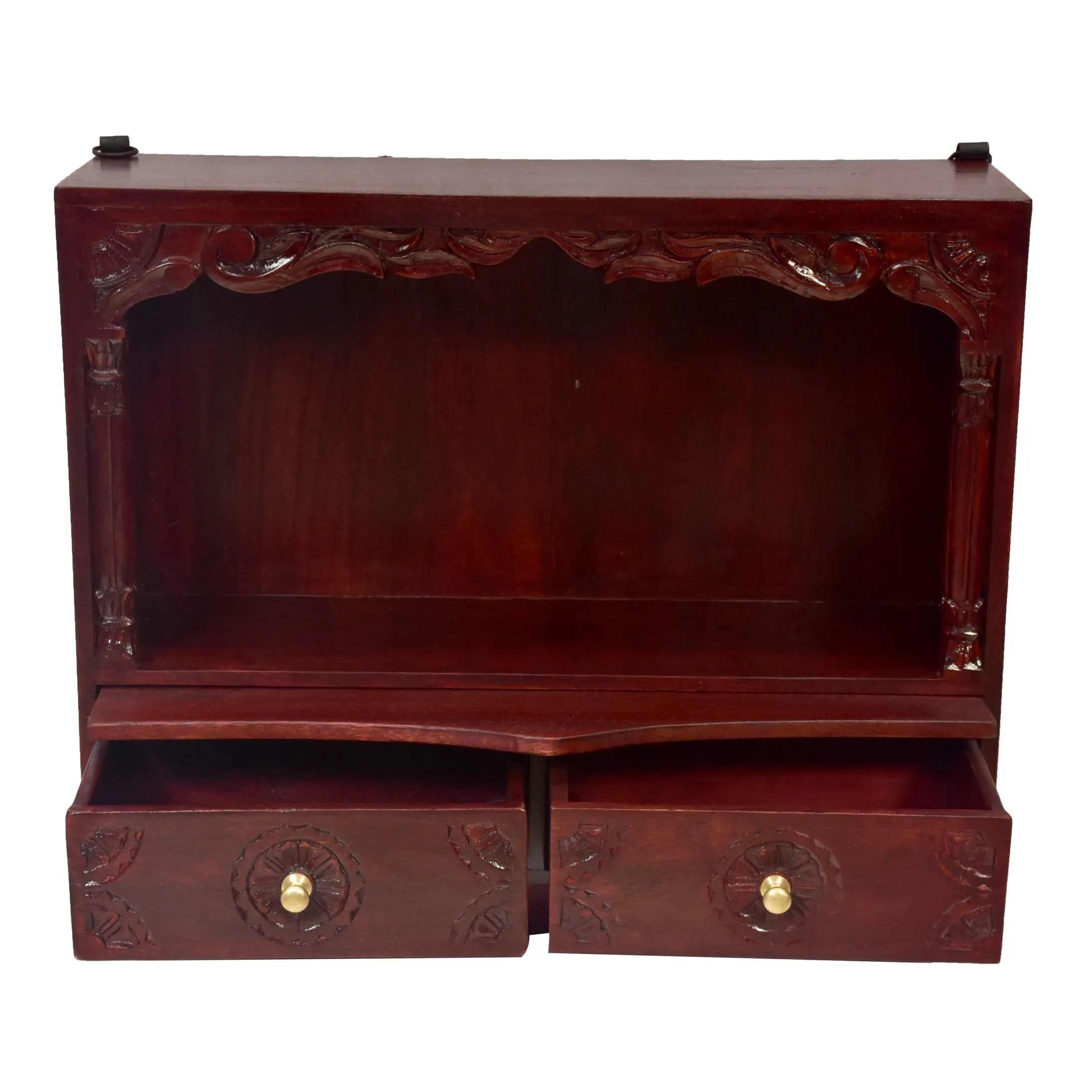 Carved Top Solid Wooden Temple with 2 Drawers