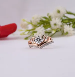 Charming Tiara Style Engagement Ring 0.96 Ctw Round Cut Lab Created