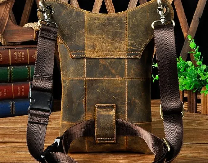 Cool Biker Leather Drop Leg Bag Mens Belt Pouch Waist Bag Shoulder Bag for Men