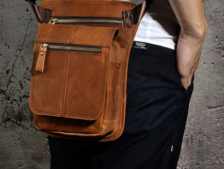 Cool Biker Mens Leather Drop Leg Bag Belt Pouch Waist Bag Side Bag Shoulder Bag for Men