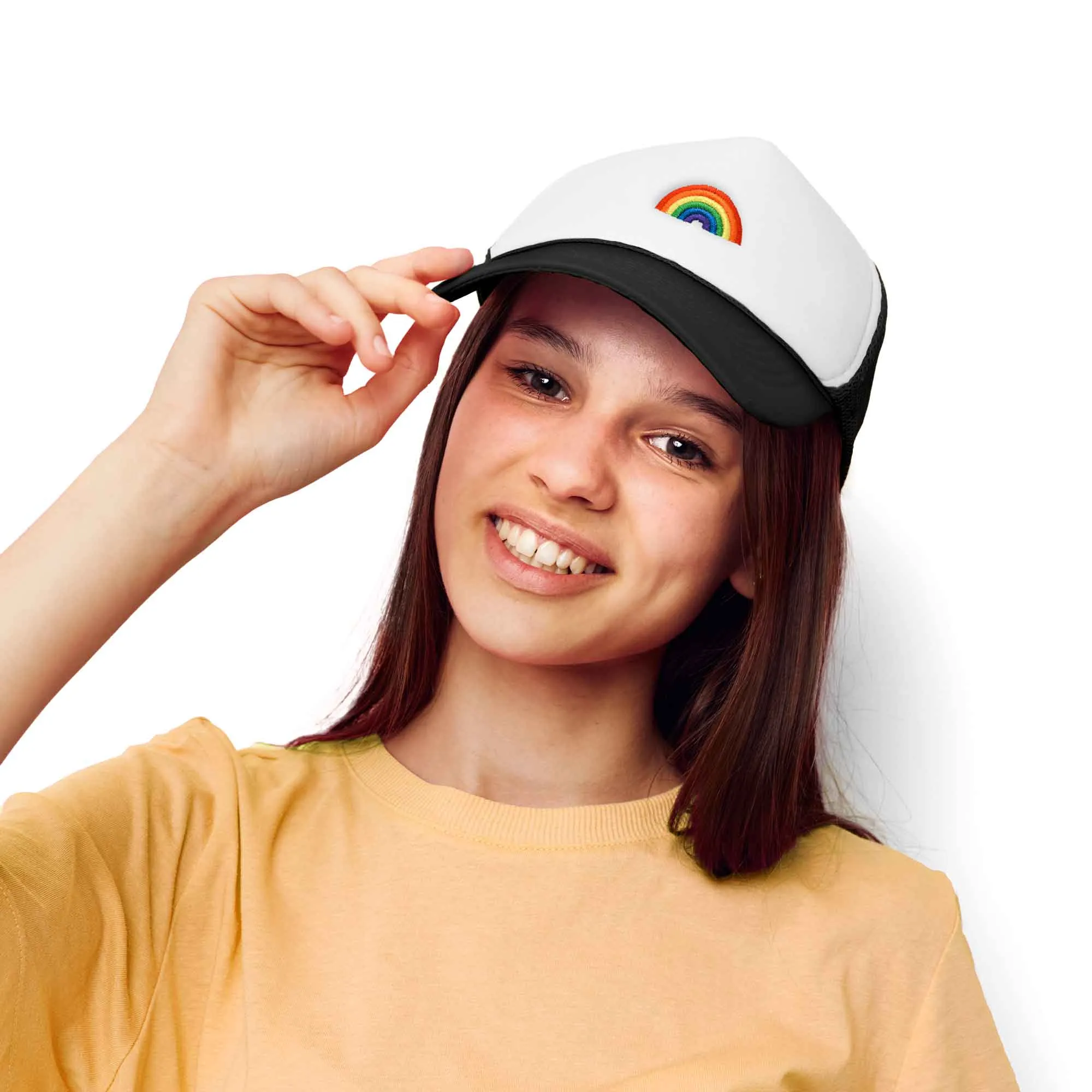 Embroidered Rainbow Trucker Cap Maroon White