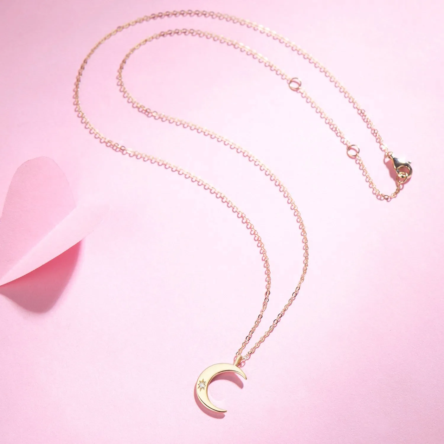 FANCIME Moon 14K Solid Yellow Gold Necklace