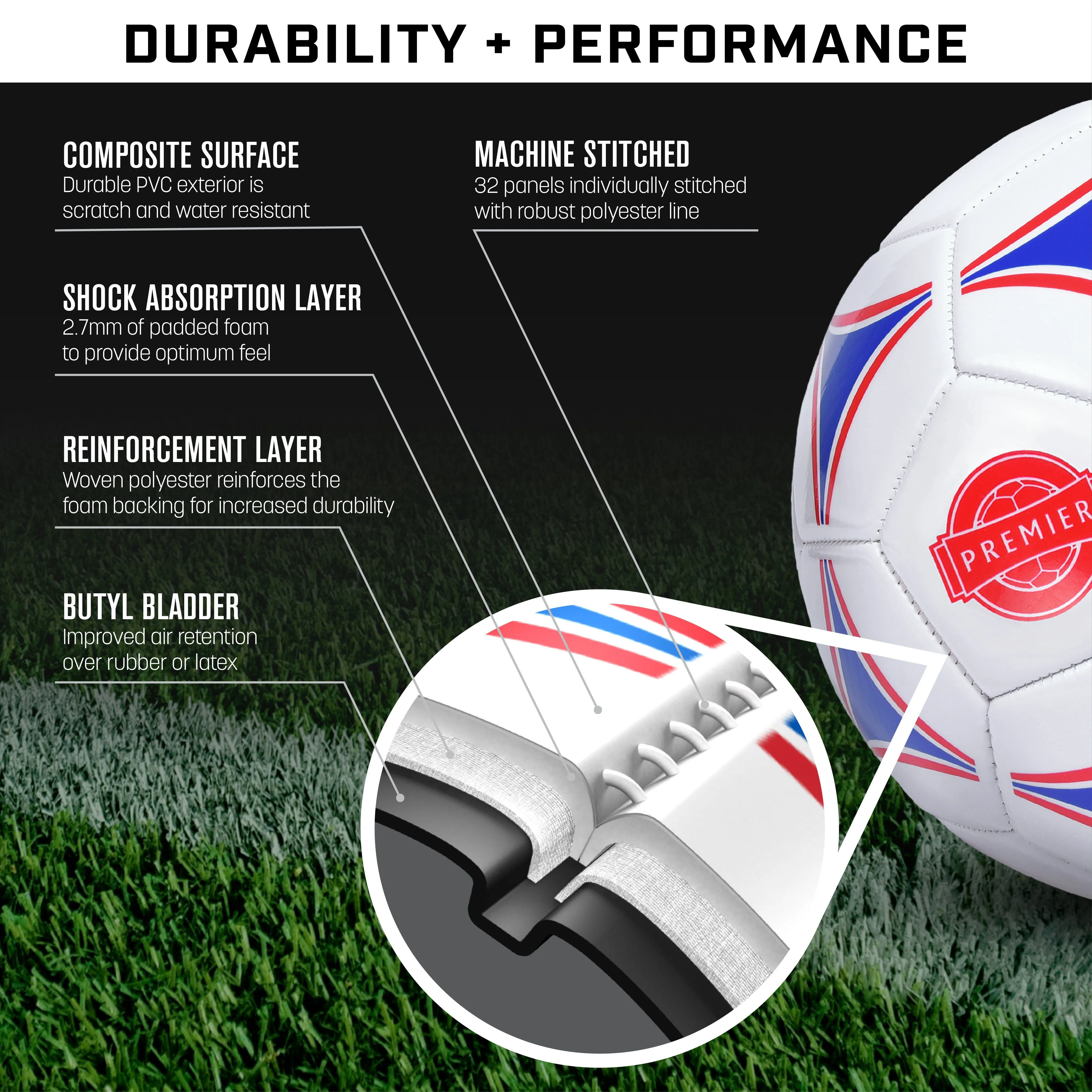 GoSports Size 5 Premier Soccer Ball - 6-Pack