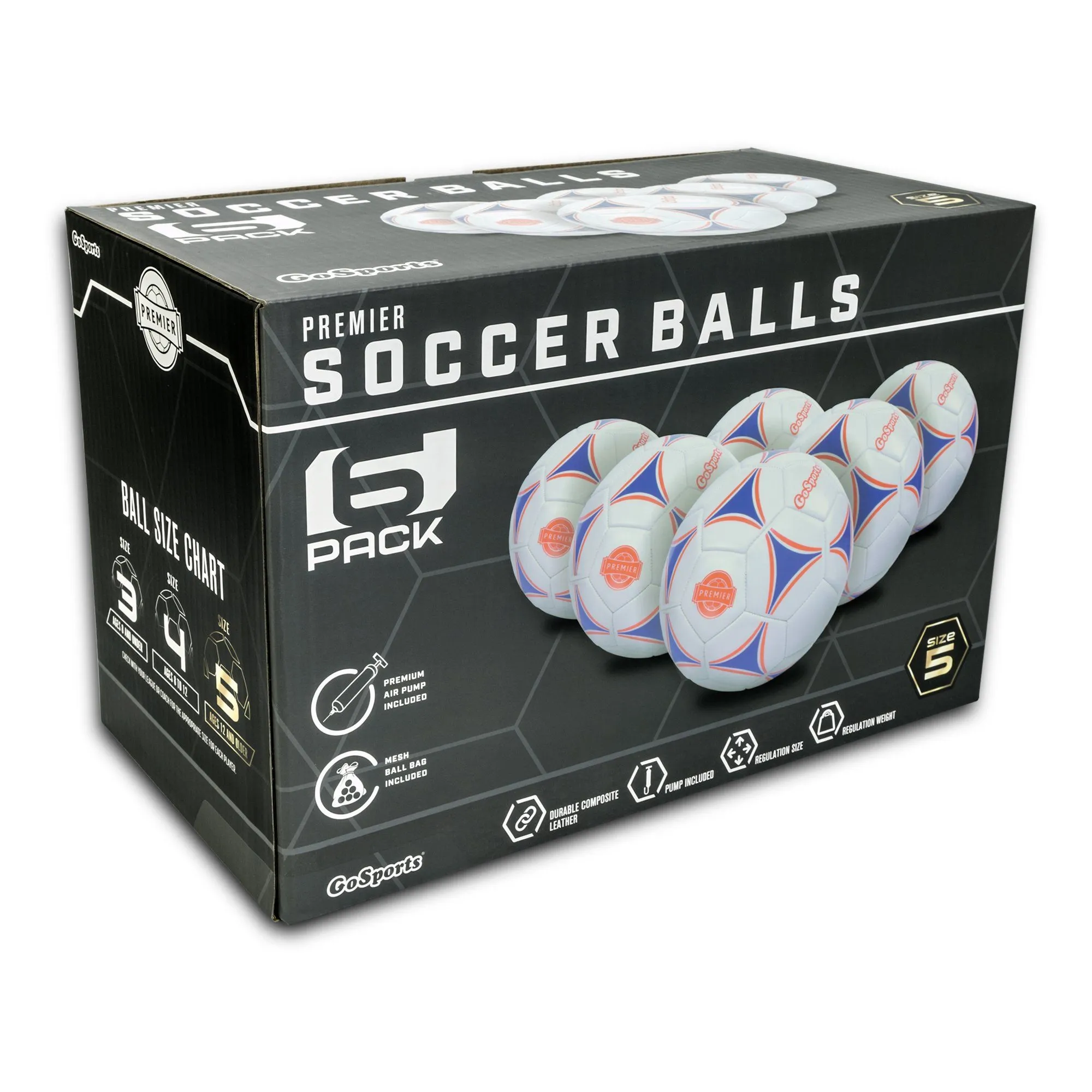 GoSports Size 5 Premier Soccer Ball - 6-Pack