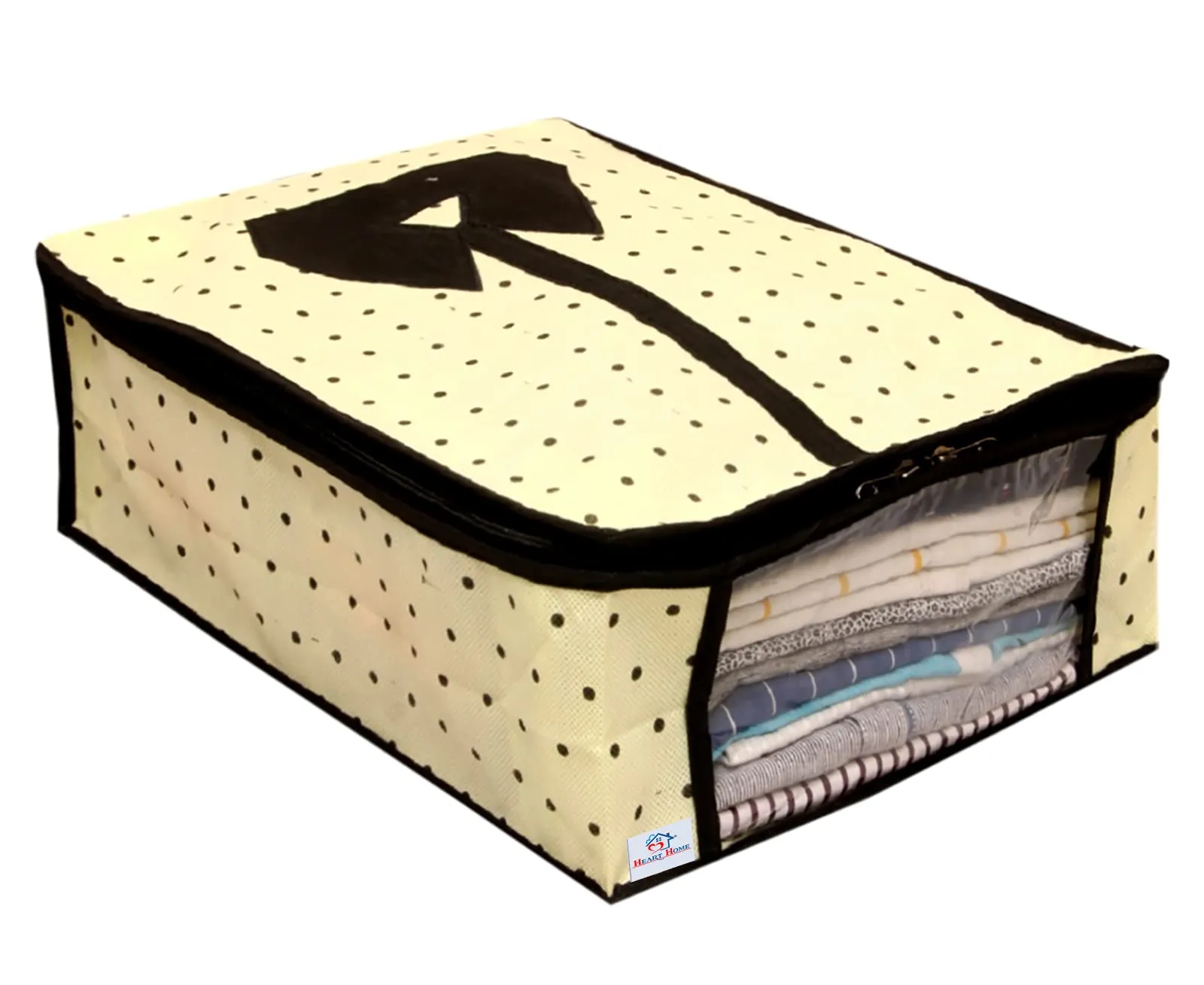 Heart Home Dot Printed Foldable Non-Woven Shirt T-shirt Trousers Jeans Organizer With Clear Window (Cream) -HS43HEARTH26174