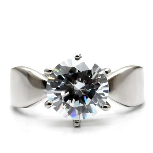 High polished (no plating) Stainless Steel Ring with AAA Grade CZ in Clear for Women Style TK046