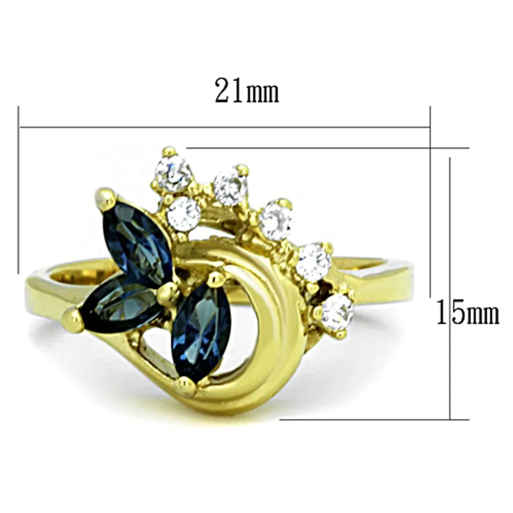 IP Gold(Ion Plating) Stainless Steel Ring with Top Grade Crystal in Montana for Women Style TK1571
