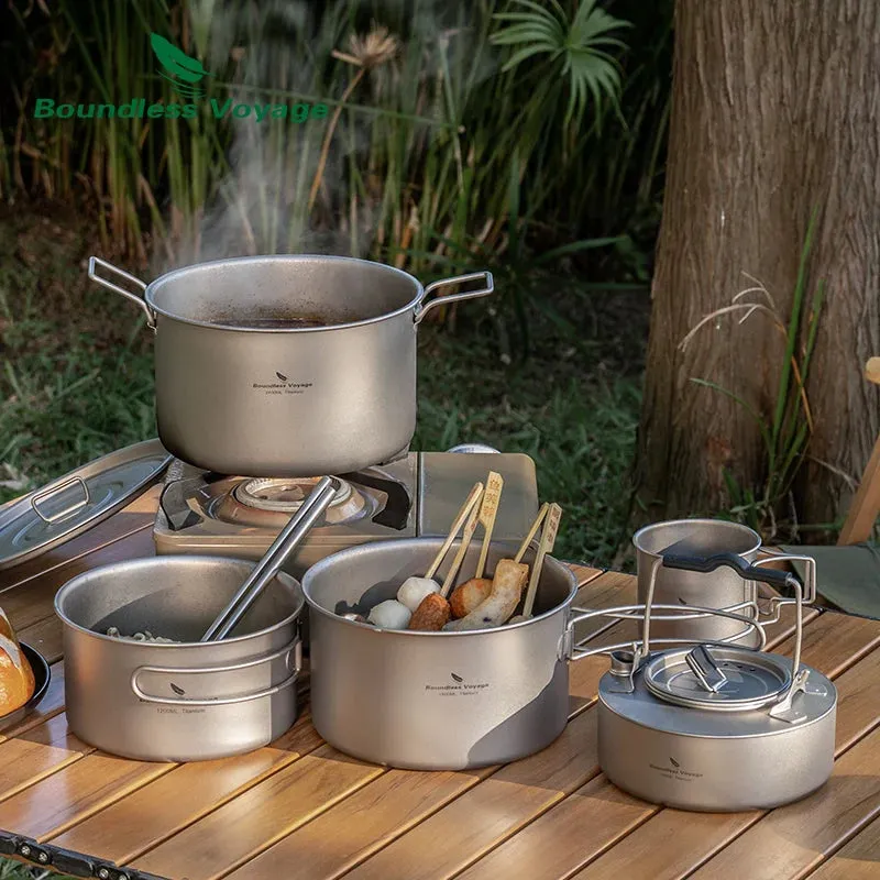 Lightweight Titanium Pot Outdoor Portable Cooking Set Backpacking Pot for Hiking Trekking Picnic Fishing