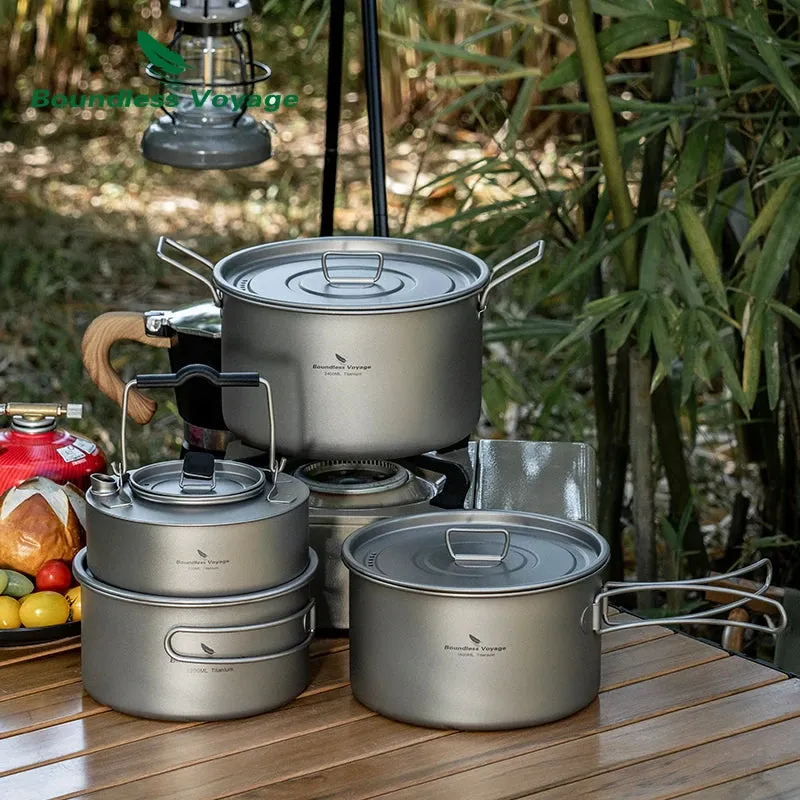 Lightweight Titanium Pot Outdoor Portable Cooking Set Backpacking Pot for Hiking Trekking Picnic Fishing