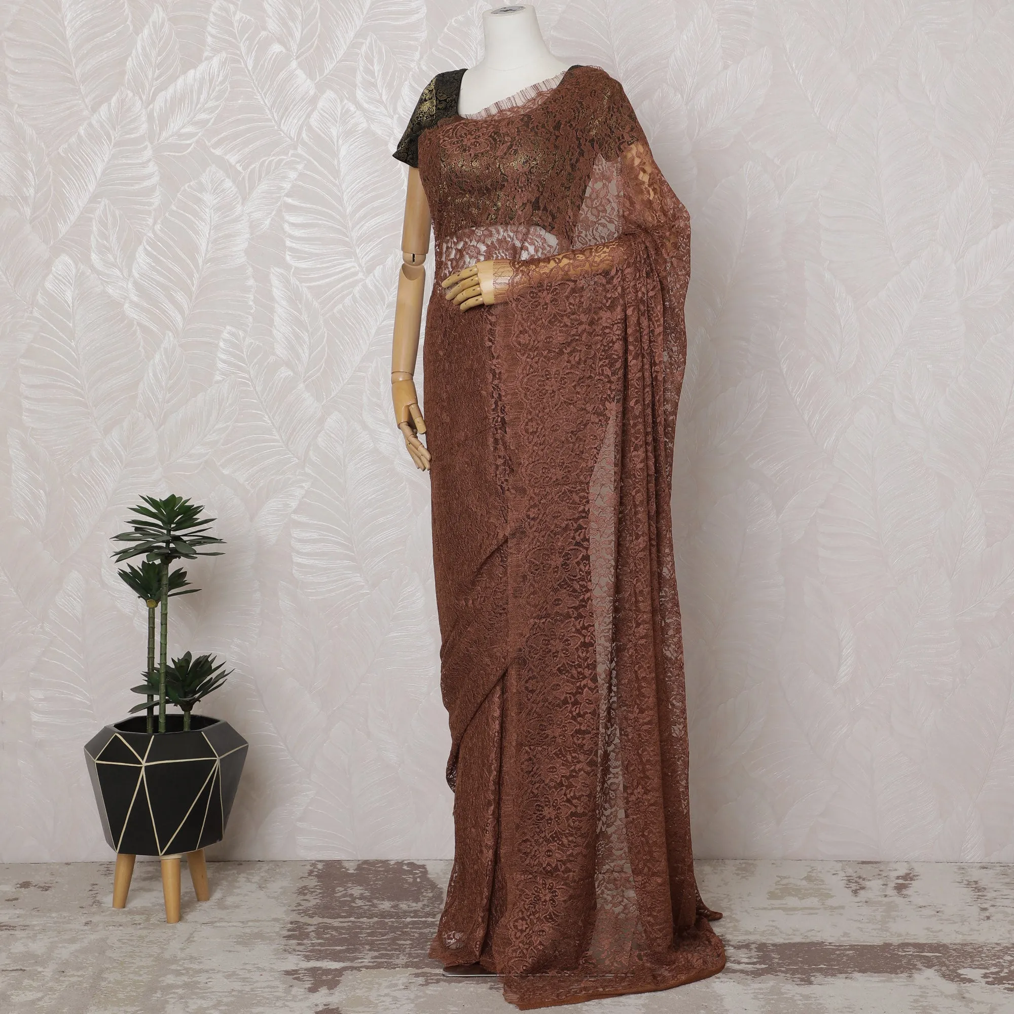 Luxurious Rust Brown Chantilly Lace Fabric by the Yard - Premium French Design, 110 cm Width, 5.5 Meters-D20189