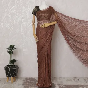 Luxurious Rust Brown Chantilly Lace Fabric by the Yard - Premium French Design, 110 cm Width, 5.5 Meters-D20189