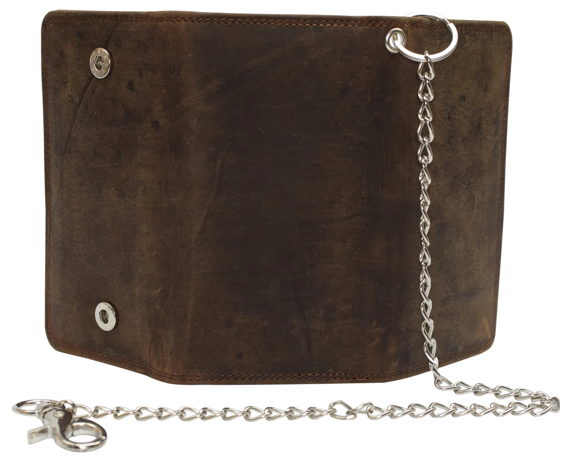 Men's RFID Signal Blocking Biker's Vintage Leather Long Tri-fold Silver Chain Checkbook Card ID Wallet