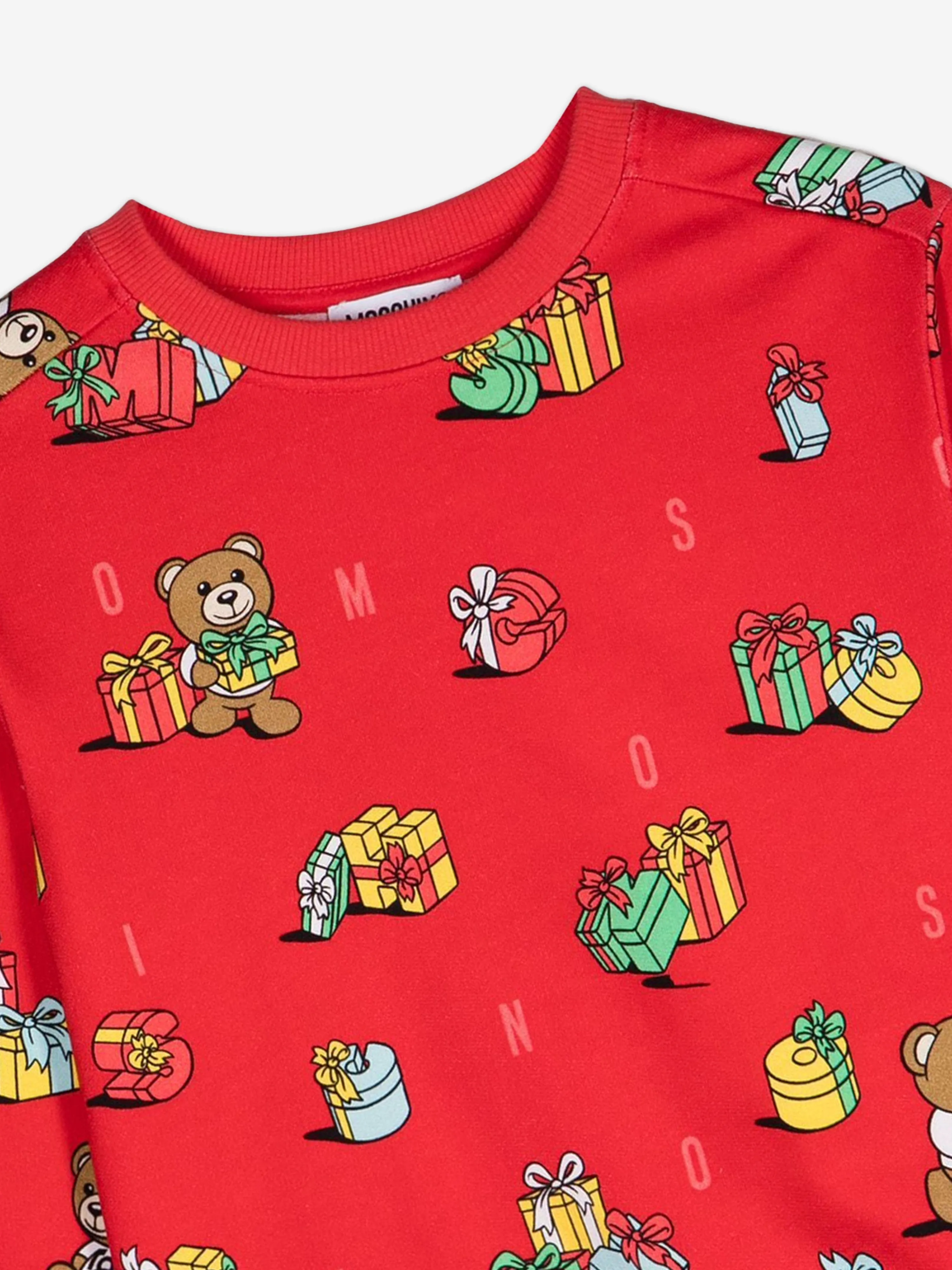 Moschino Kids Xmas Teddy Bear Sweatshirt in Red