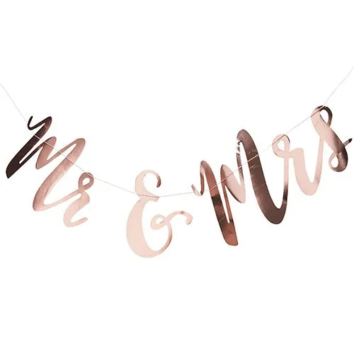MR & MRS WEDDING BANNER - ROSE GOLD METALLIC