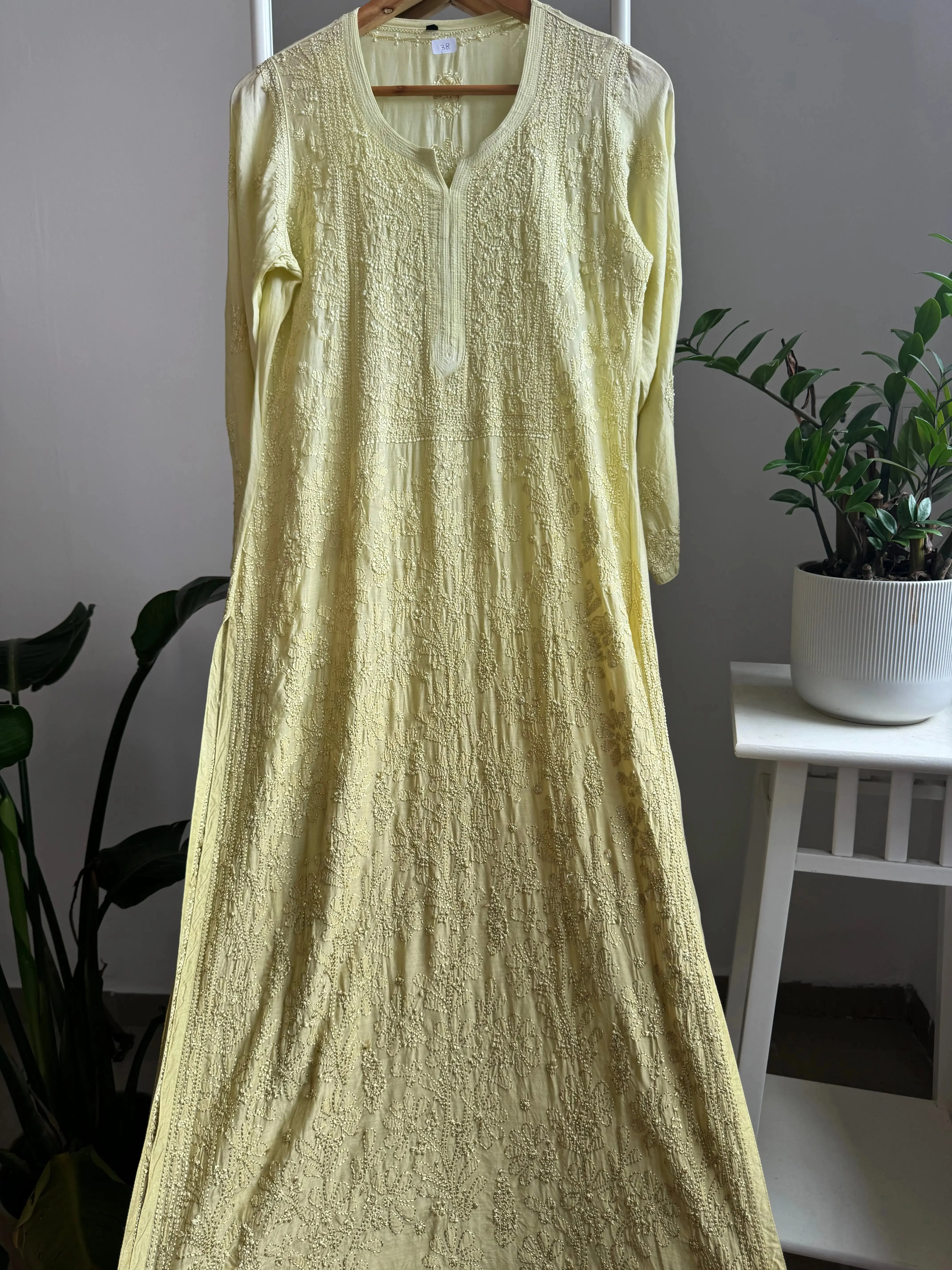 Muslin Chikankari Kurti - Green