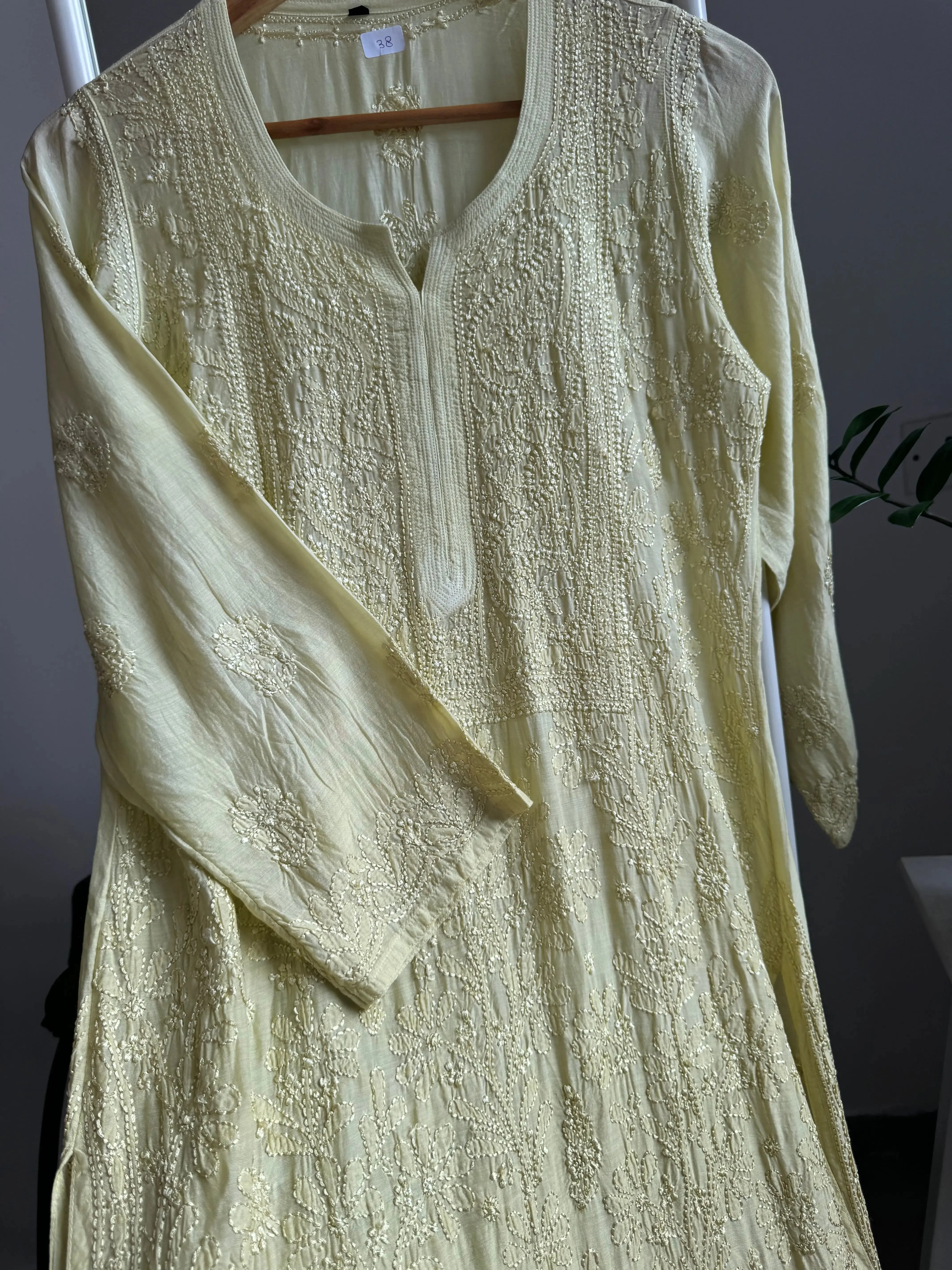 Muslin Chikankari Kurti - Green