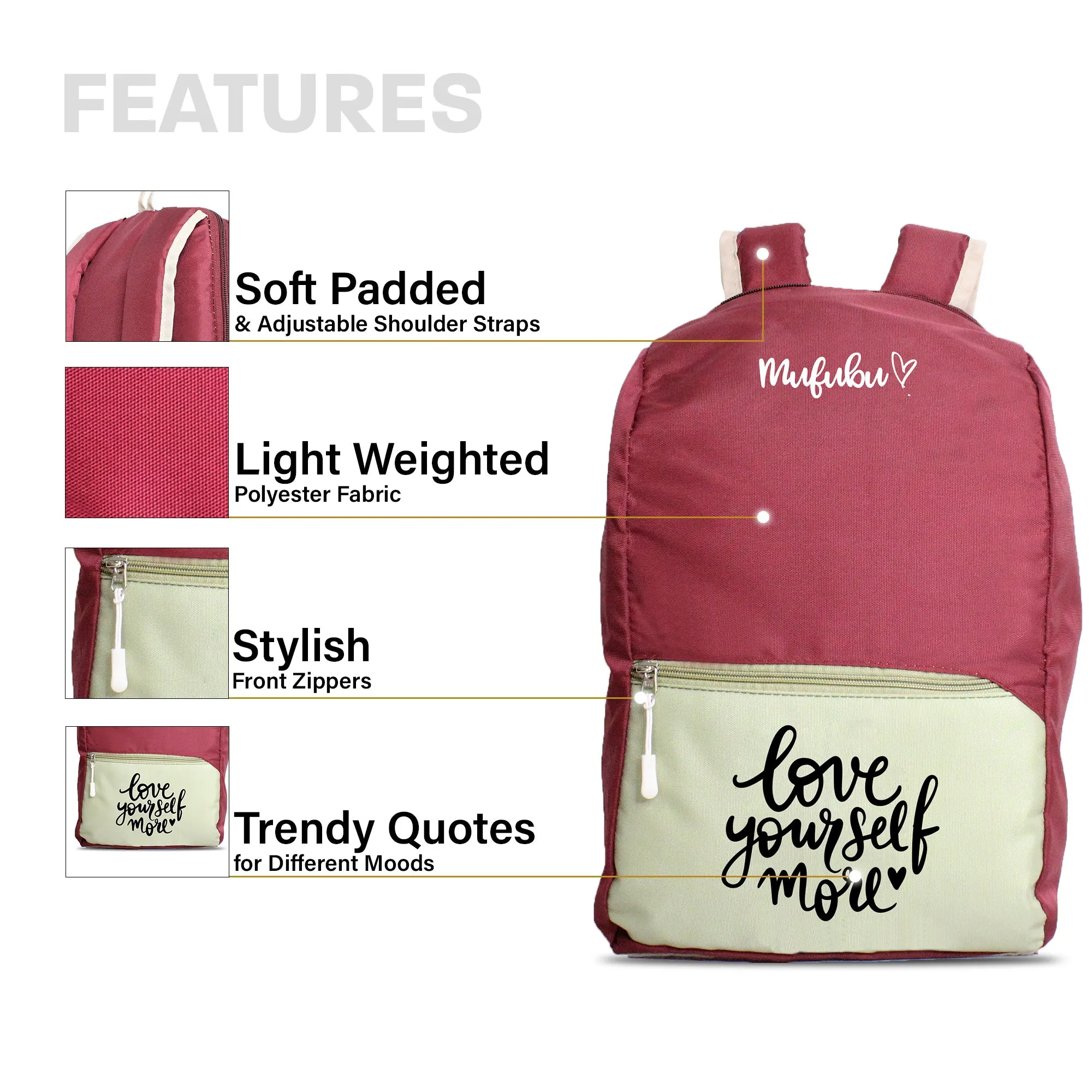 Nano Backpack 15 Ltr Love Yourself More Pistachio Wine