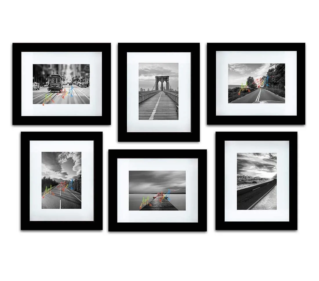 Painting Mantra Decorative Premium Set of 6 Individual Wall Photo Frame (6" X 8" Picture Size matted to 4" x 6")