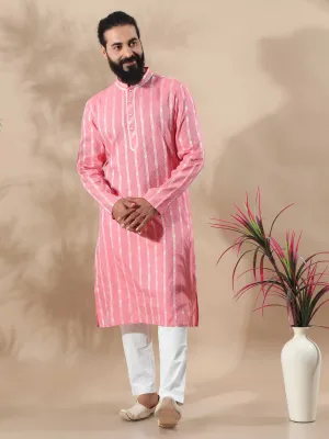 Peach and White Banaras Dobby Long Kurta