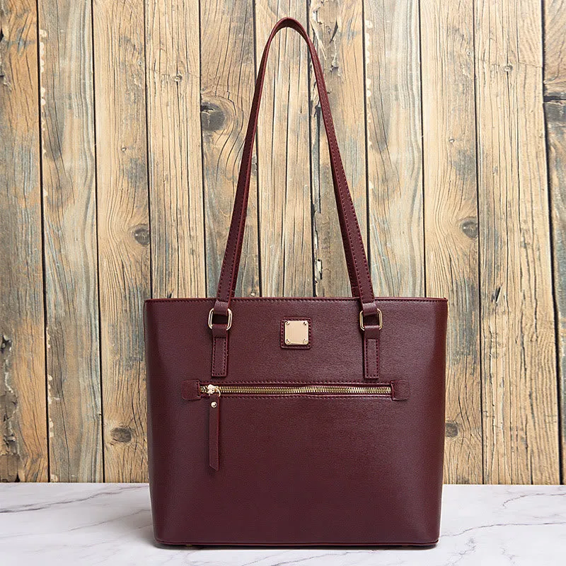 Retro Shoulder Bag For Women Plaid Color Large Leather Tote