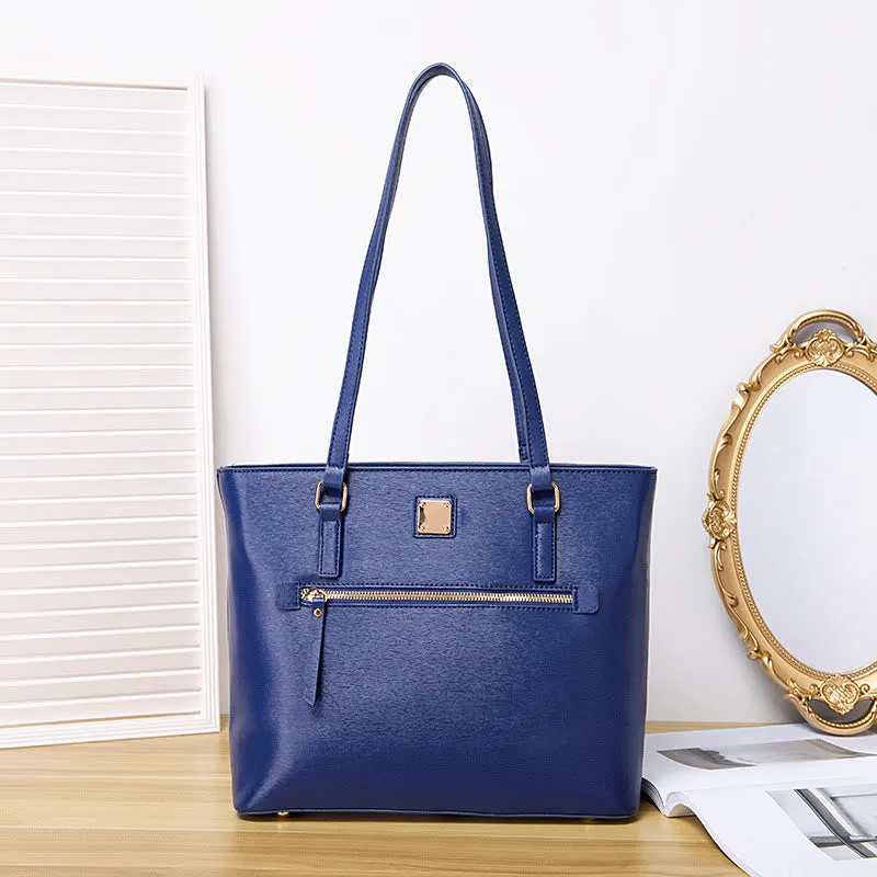 Retro Shoulder Bag For Women Plaid Color Large Leather Tote