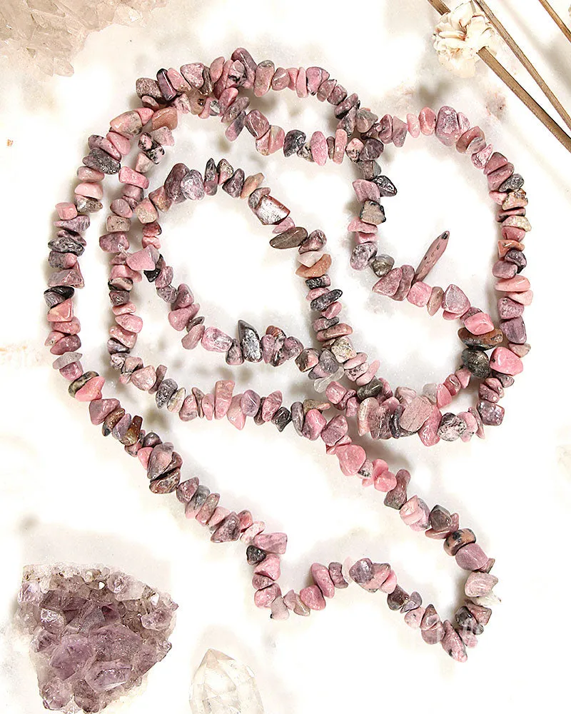 Rhodonite Chip Necklace 36"