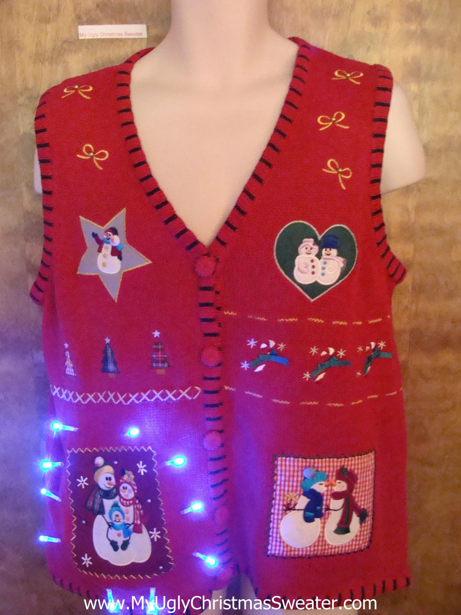 Snowman Lovers Cute Christmas Sweater Vest with Lights
