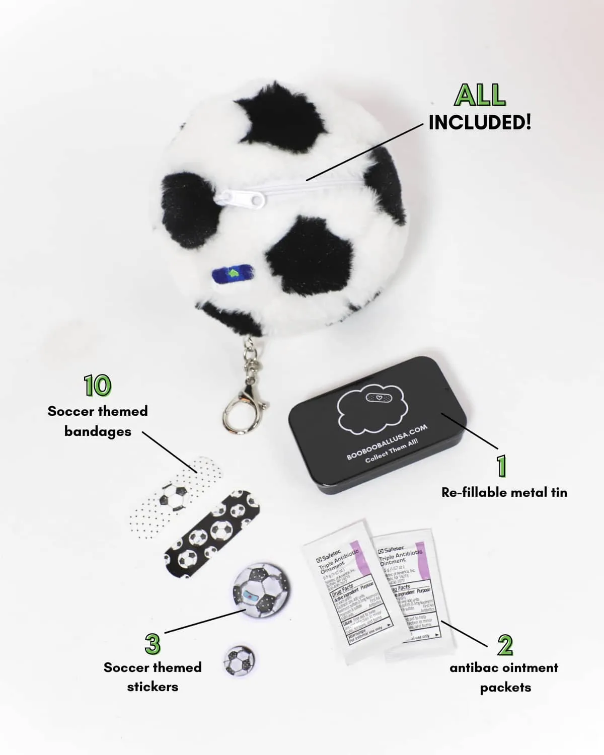 Soccer Ball Keychain - Sports Keychain & First-Aid Kit | Boo Boo Ball