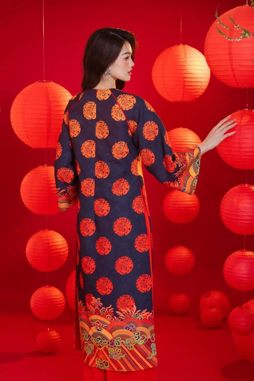 Sonata Straight Wide Sleeved Brocade Calf Length Ao Dai