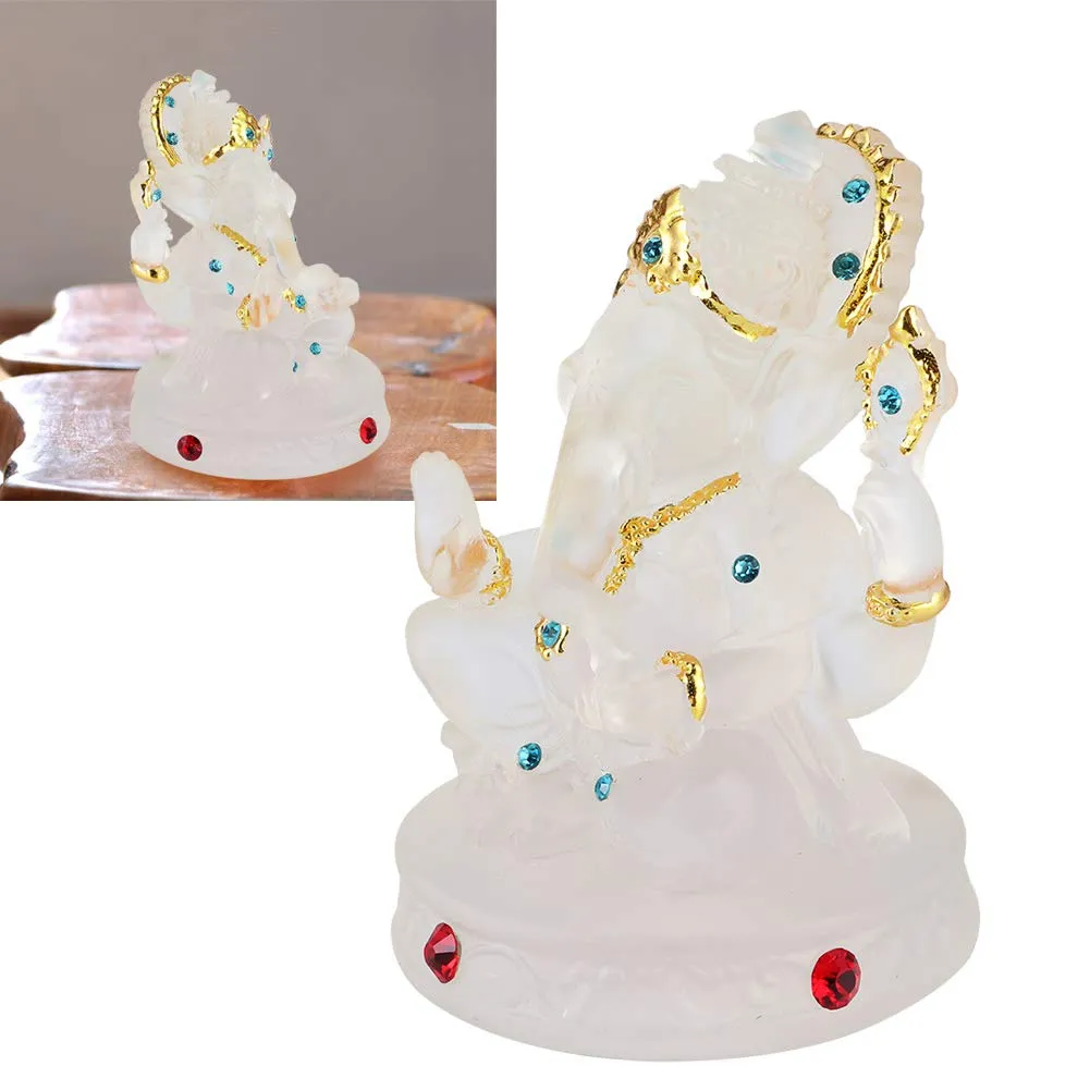 Zerodis White Elephant Statue, God Collection Lord Ganesh Hindu Ornament Sculpture with Jewels, Hindu Elephant God of Success, Wisdom for Home Office Wedding Decoration